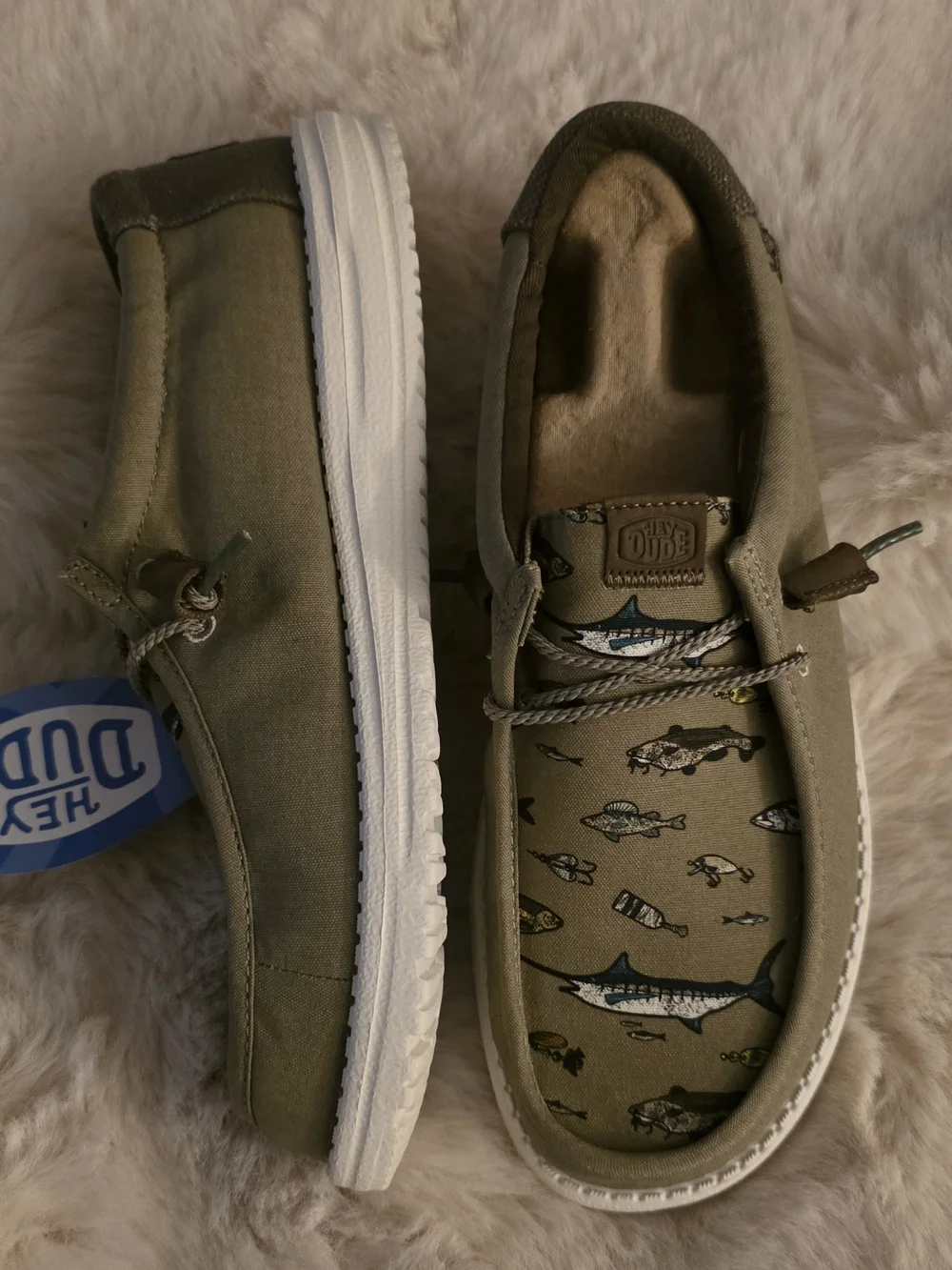 Hey Dude Men Wally Merlin  Fish-Print Slip-On Shoes In Olive